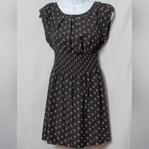 AX Paris Black With Tan Polka Dot Smock Waist Mini Dress. Size 8